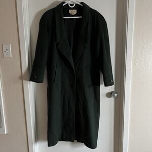 VTG Cassidy Hand Tailored Dark Green Wool Coat Long Trench Sz 2 Fit S/M